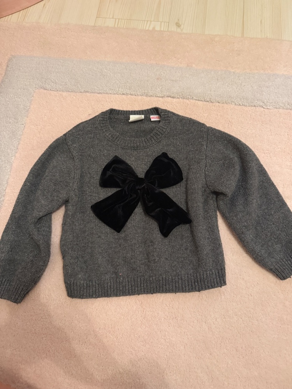 Zara Charcoal Gray Knit Sweater with Bow Accent